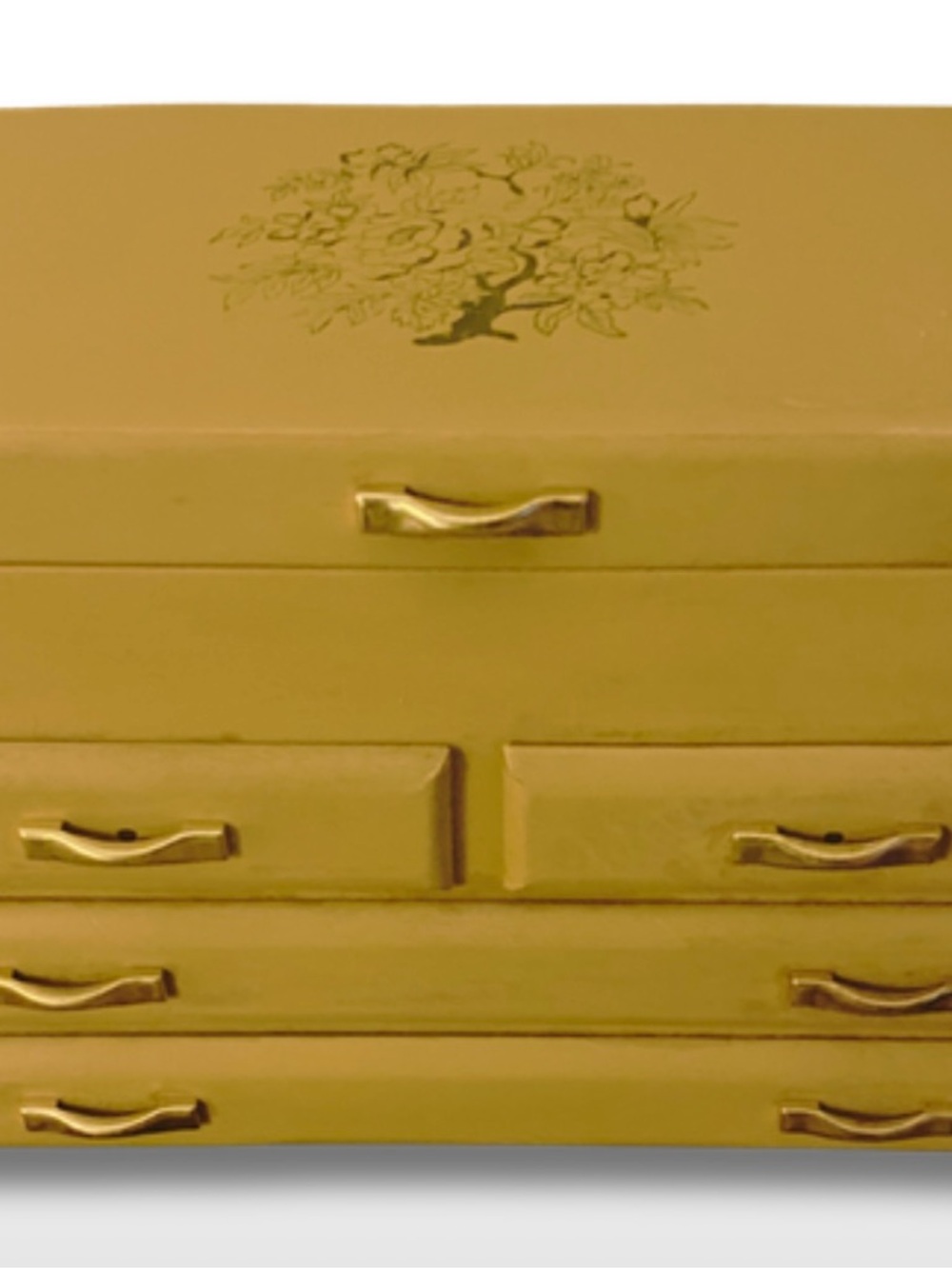 1950s Gold-Tone Floral Jewelry Organizer Chest with Multiple Drawers